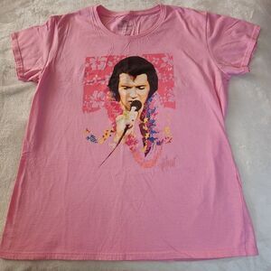 Graceland Elvis Light Pink With Graphics Tshirt Size XL